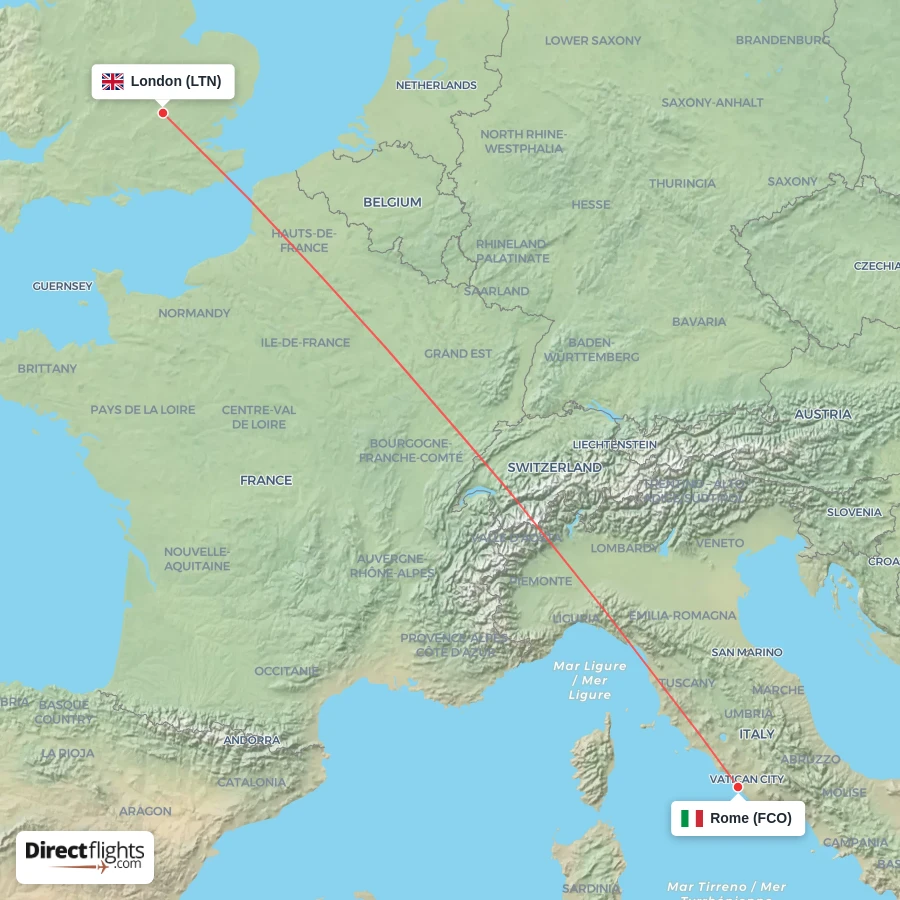 LTN - FCO route map