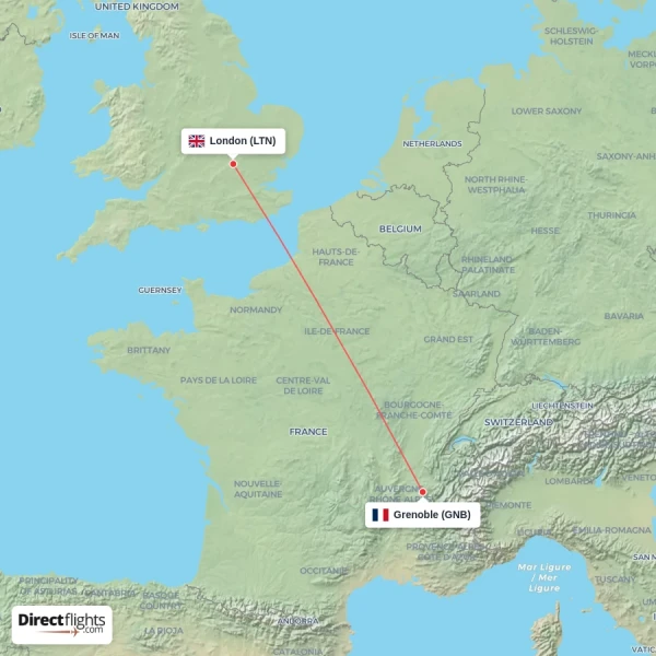 London - Grenoble direct flight map