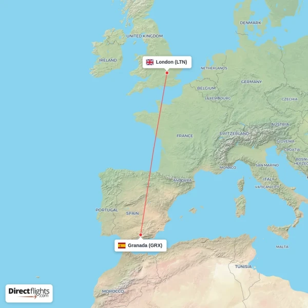 London - Granada direct flight map