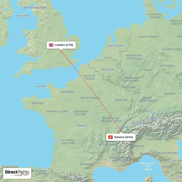 London - Geneva direct flight map