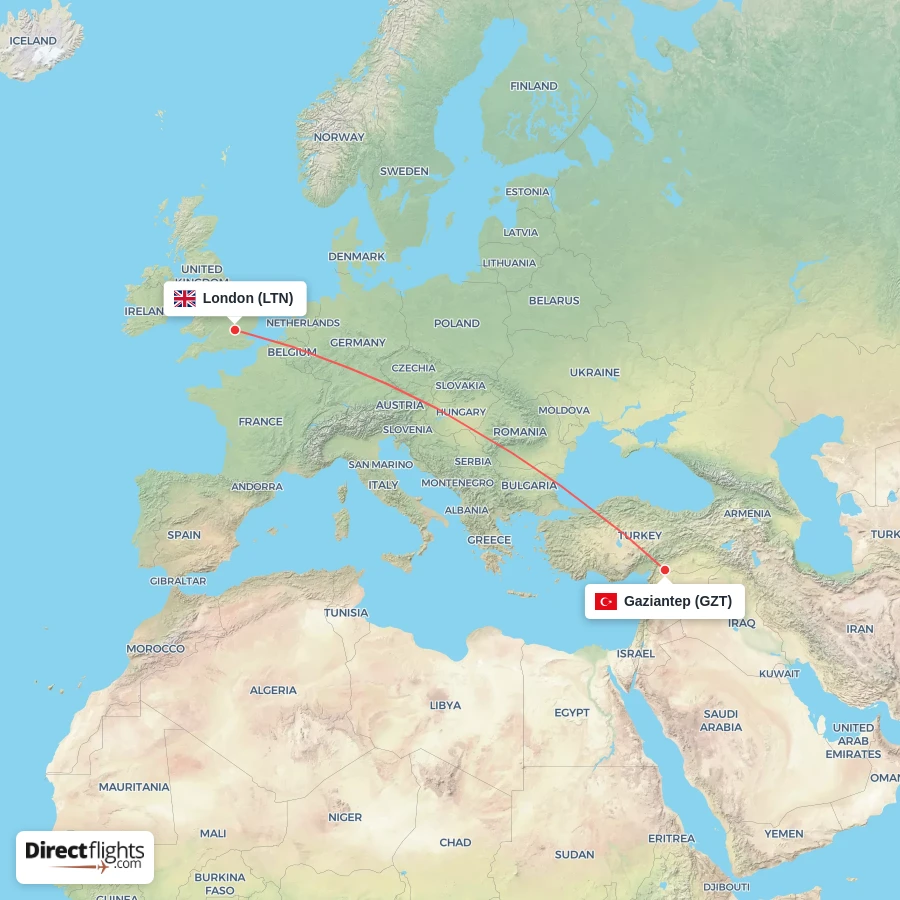 LTN - GZT route map