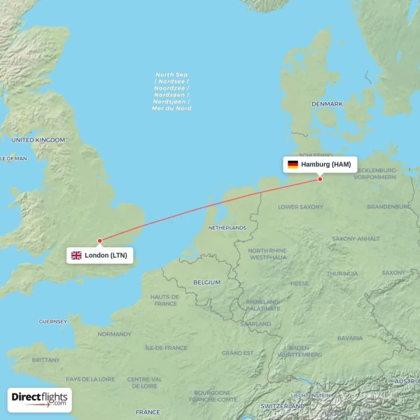 London - Hamburg direct flight map