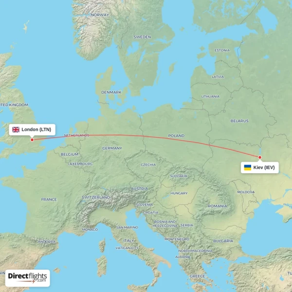 London - Kiev direct flight map