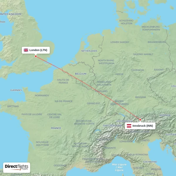 London - Innsbruck direct flight map