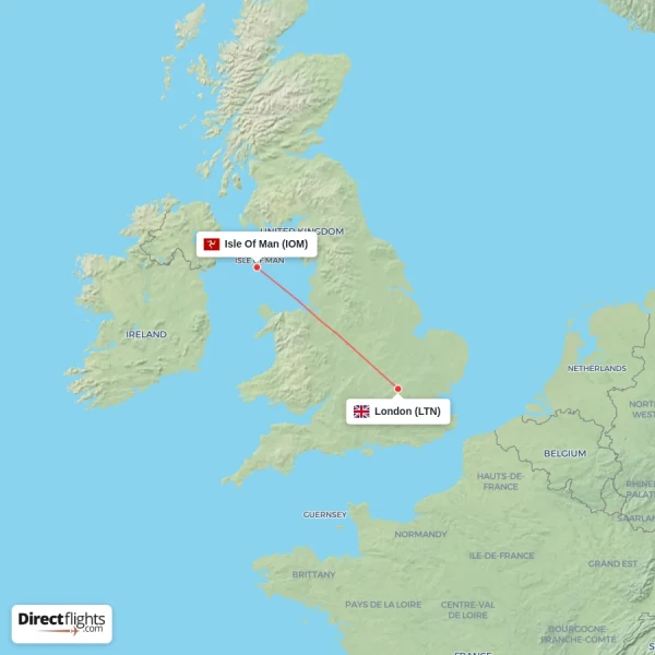 London - Isle Of Man direct flight map
