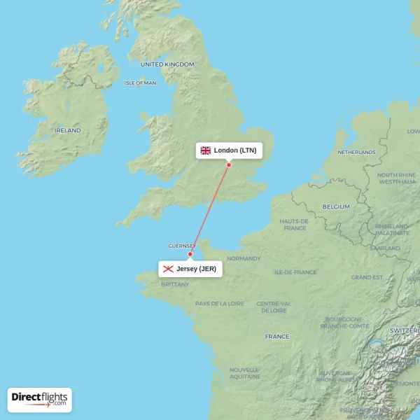 London - Jersey direct flight map