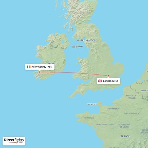 London - Kerry County direct flight map