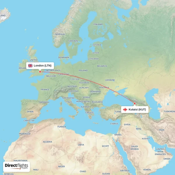 London - Kutaisi direct flight map