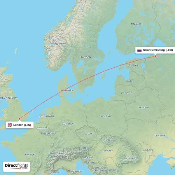 London - Saint Petersburg direct flight map