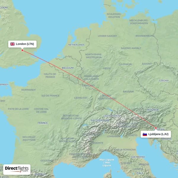 London - Ljubljana direct flight map