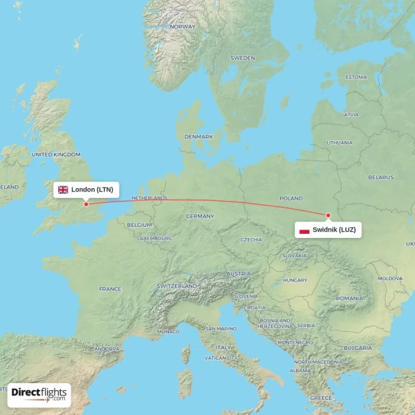 London - Swidnik direct flight map