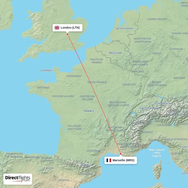 London - Marseille direct flight map