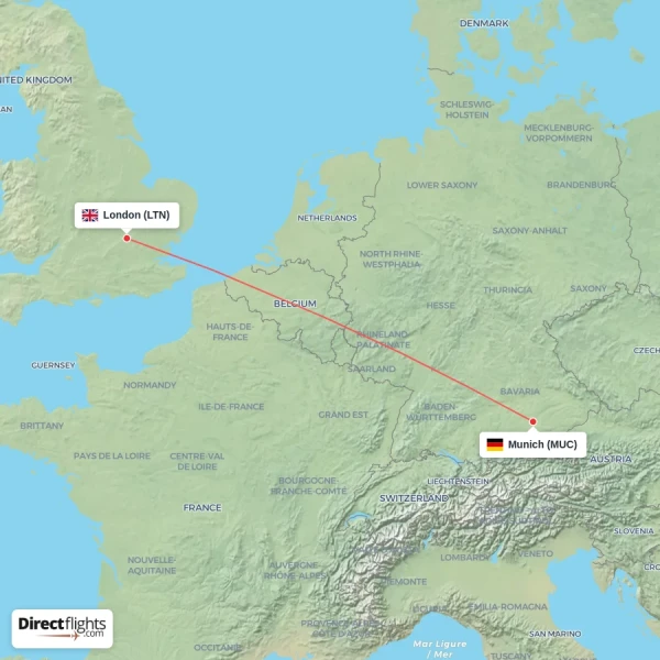 London - Munich direct flight map