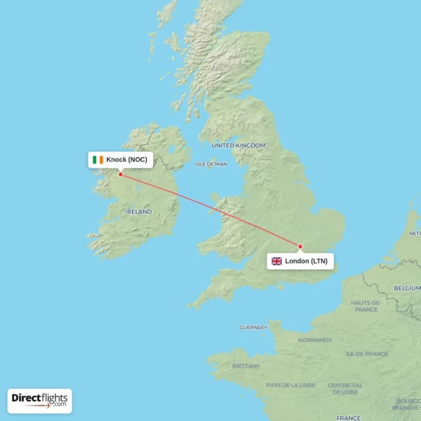 London - Knock direct flight map
