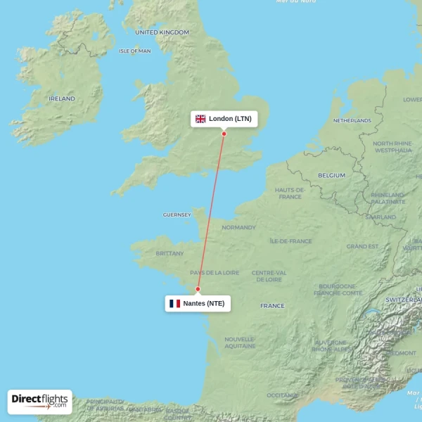 London - Nantes direct flight map