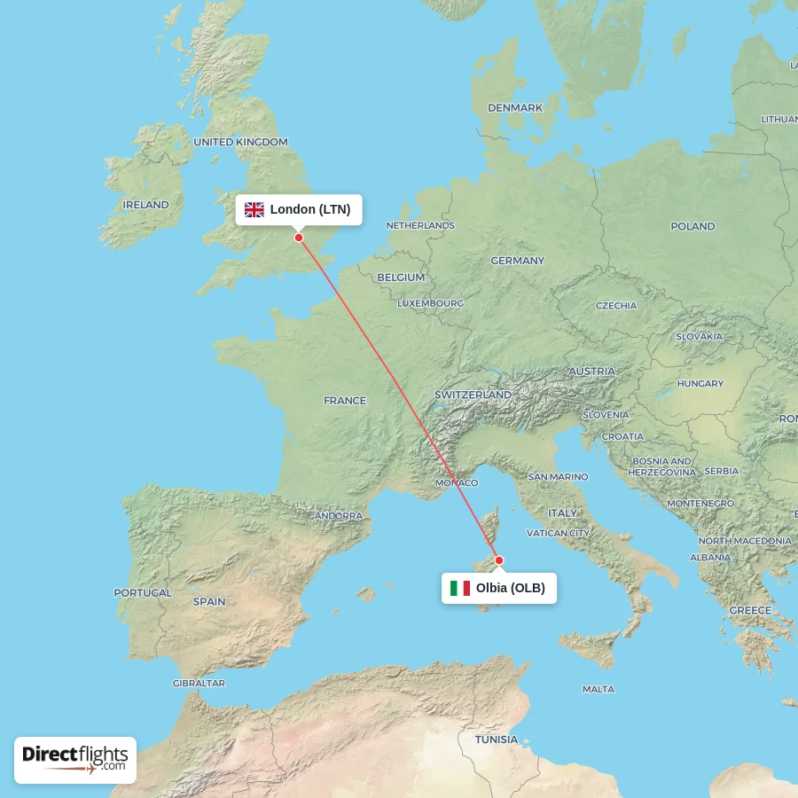 LTN - OLB route map