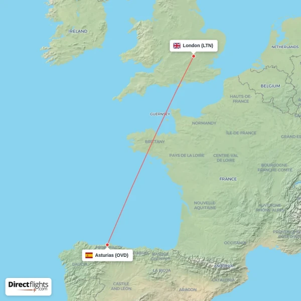 London - Asturias direct flight map