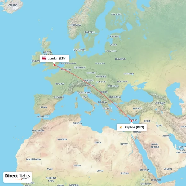 London - Paphos direct flight map