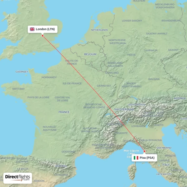 London - Pisa direct flight map