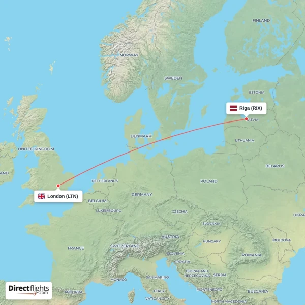 London - Riga direct flight map