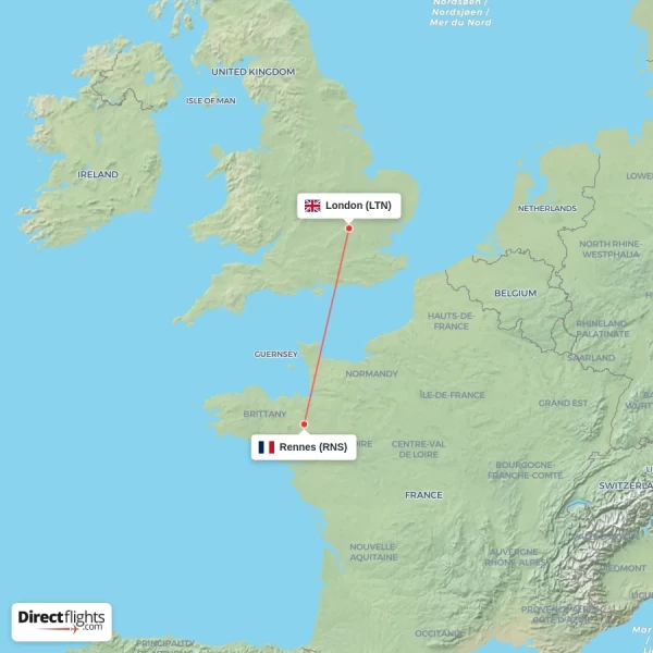 London - Rennes direct flight map