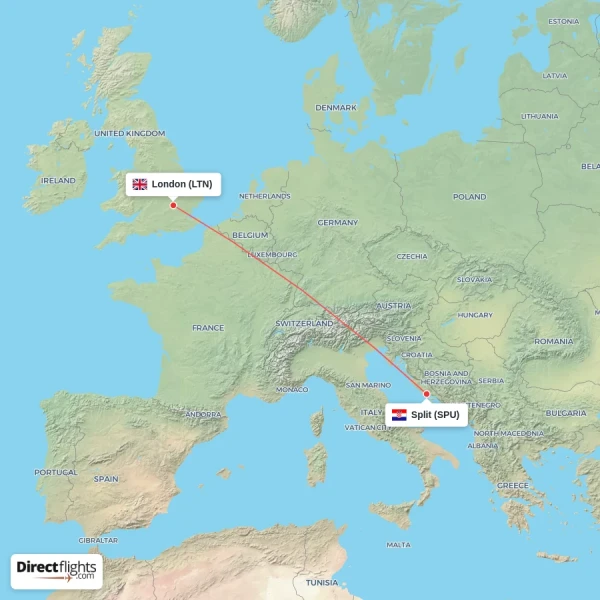 London - Split direct flight map