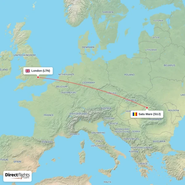 London - Satu Mare direct flight map