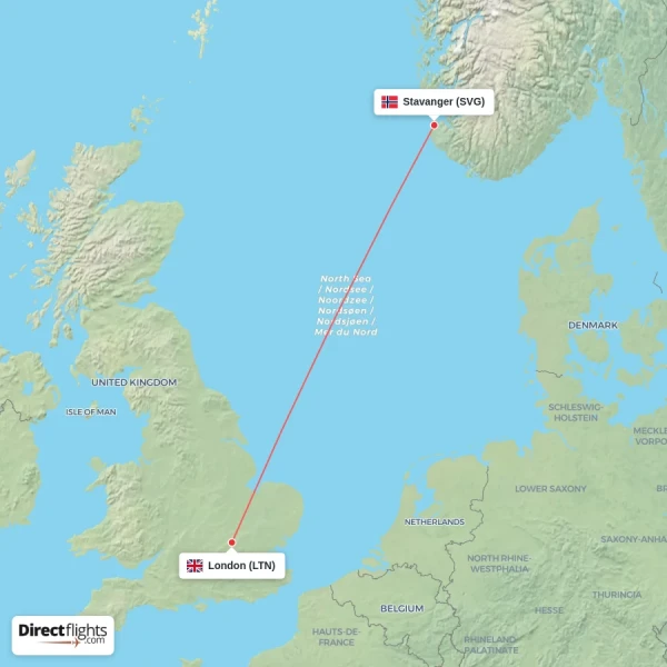 London - Stavanger direct flight map
