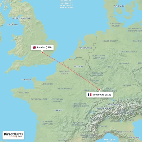 London - Strasbourg direct flight map