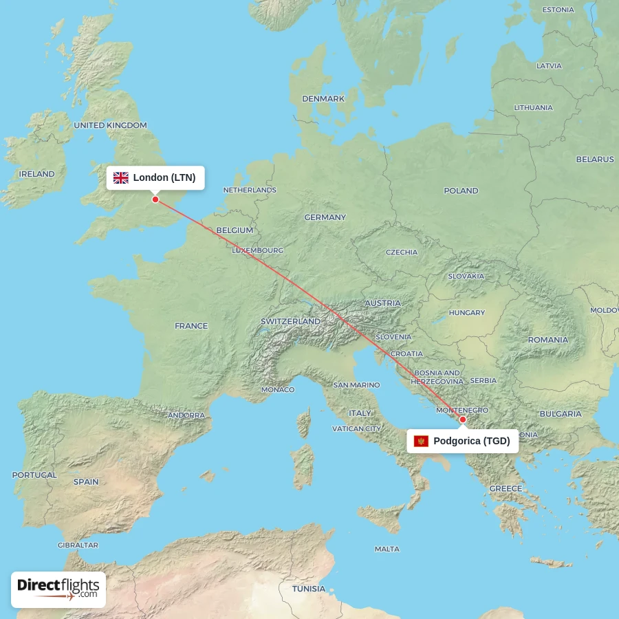 LTN - TGD route map
