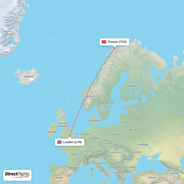 London - Tromso direct flight map