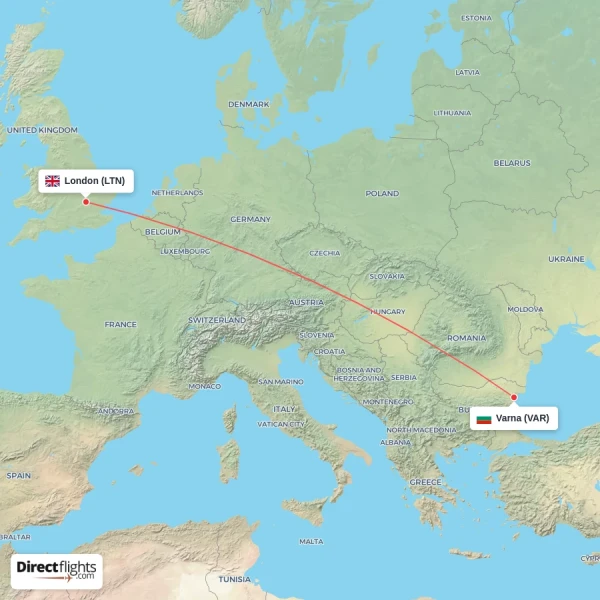 London - Varna direct flight map