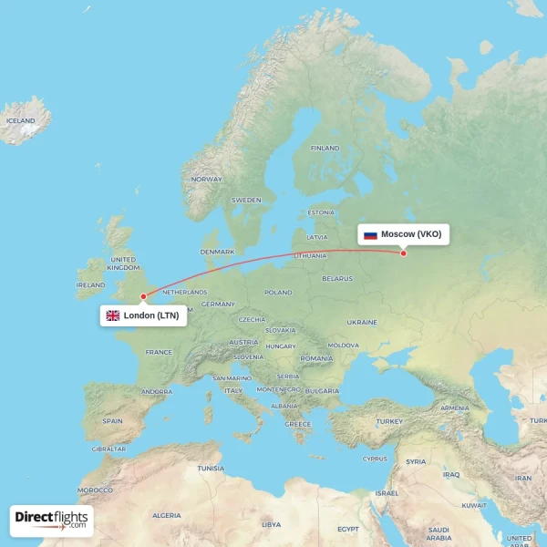 London - Moscow direct flight map
