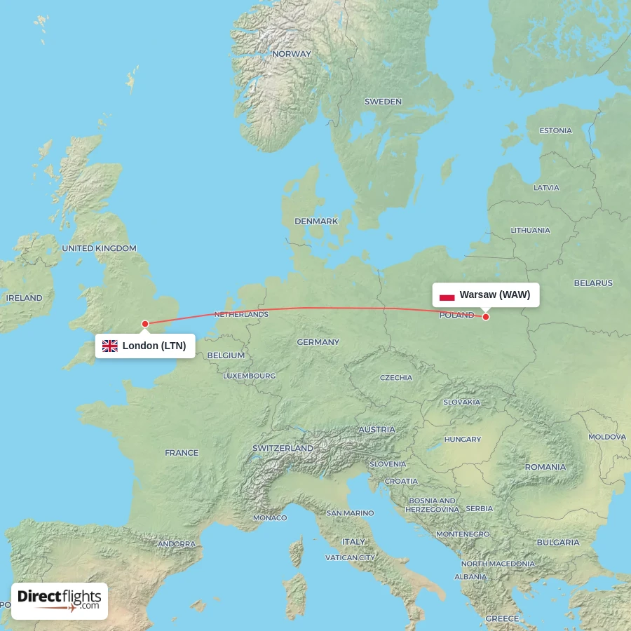 LTN - WAW route map