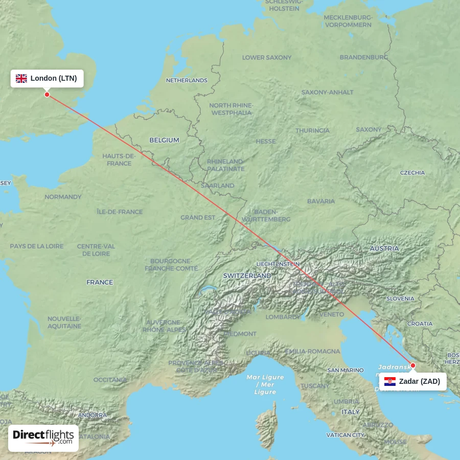 LTN - ZAD route map