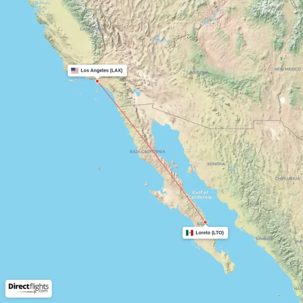Loreto - Los Angeles direct flight map