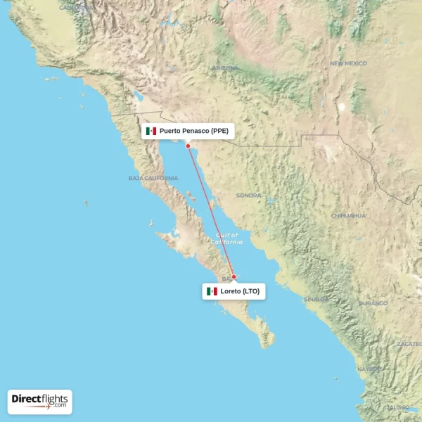 Loreto - Puerto Penasco direct flight map