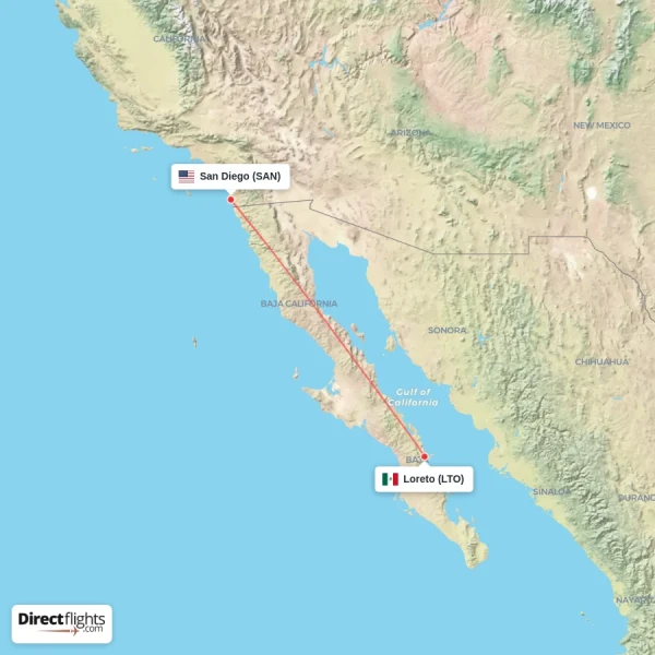 Loreto - San Diego direct flight map