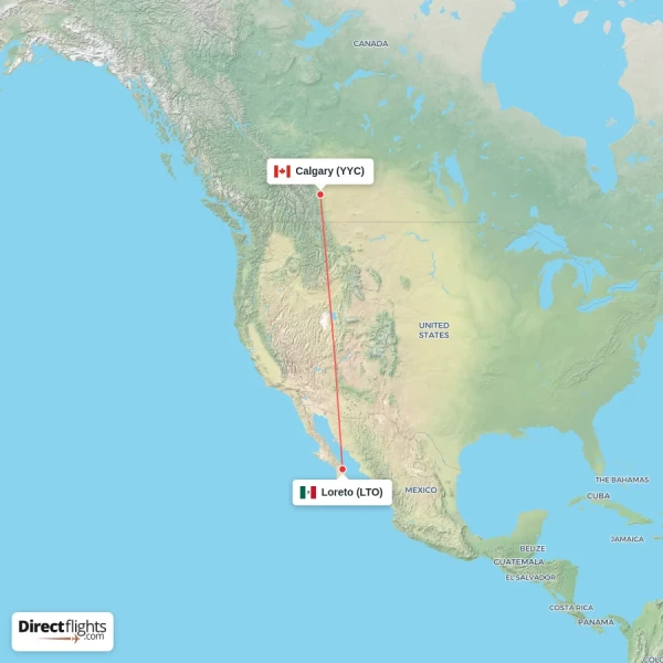 Loreto - Calgary direct flight map