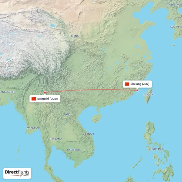Mangshi - Jinjiang direct flight map