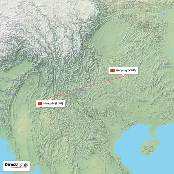 Mangshi - Guiyang direct flight map