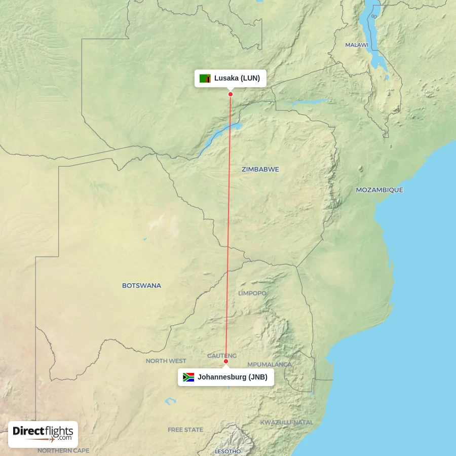 LUN - JNB route map