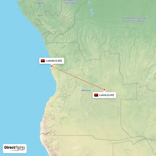 Luena - Luanda direct flight map