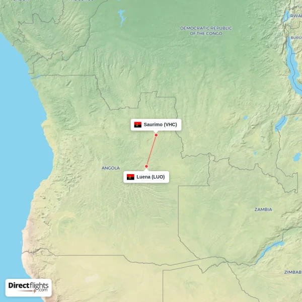 Luena - Saurimo direct flight map