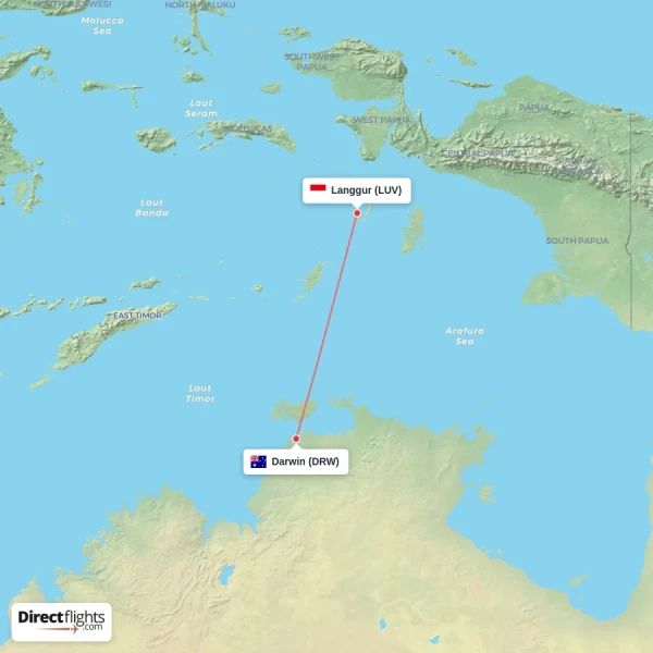 Langgur - Darwin direct flight map