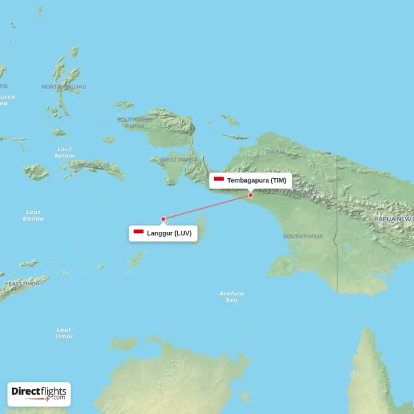 Langgur - Tembagapura direct flight map