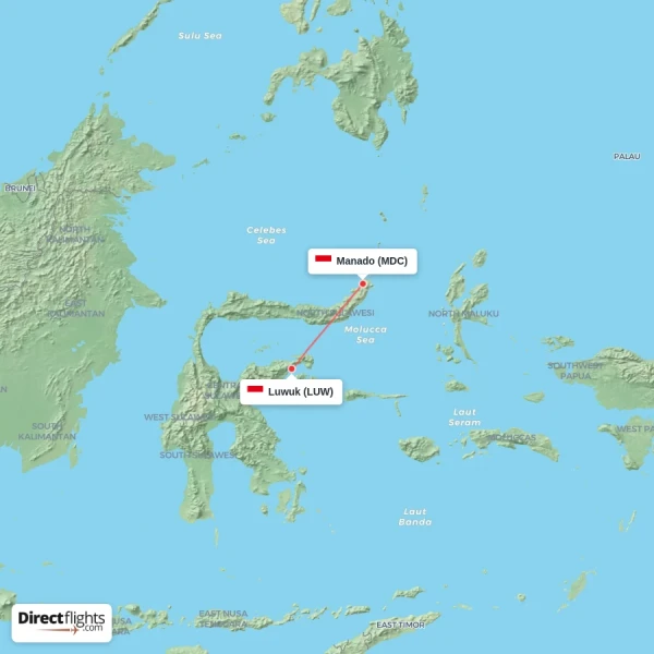 Luwuk - Manado direct flight map
