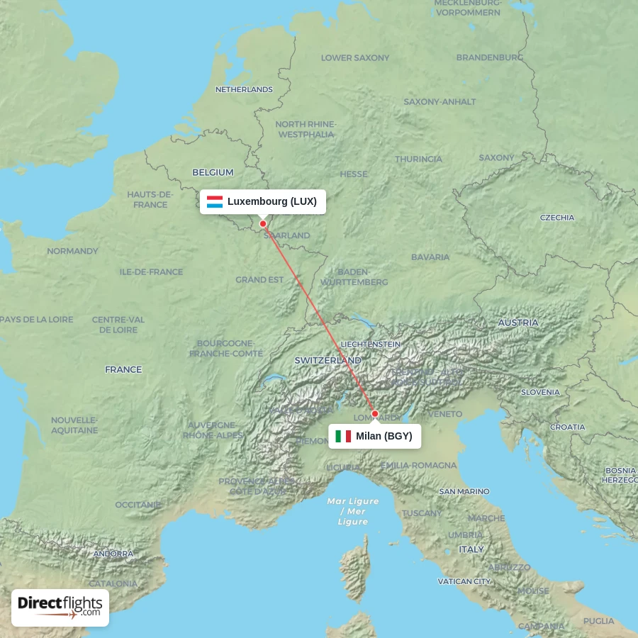 LUX - BGY route map