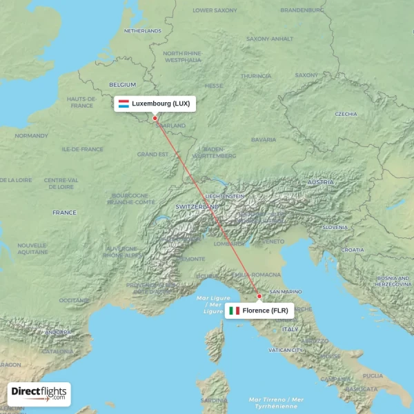 Luxembourg - Florence direct flight map