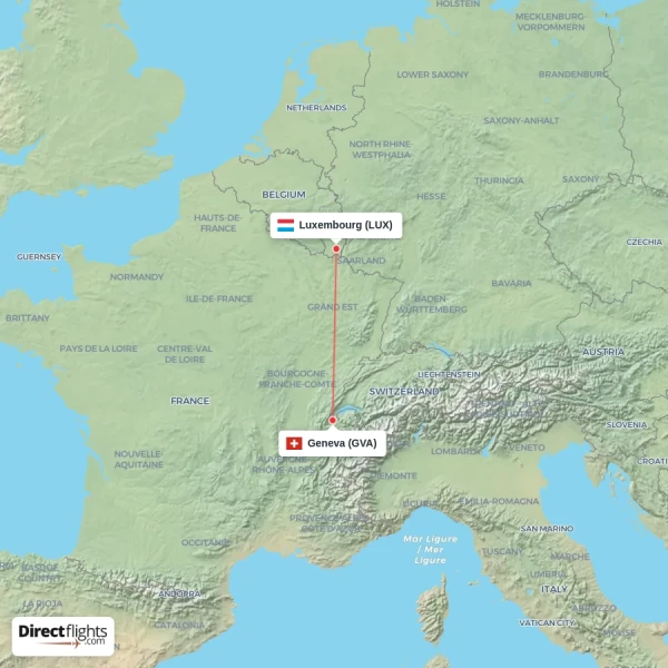 Luxembourg - Geneva direct flight map